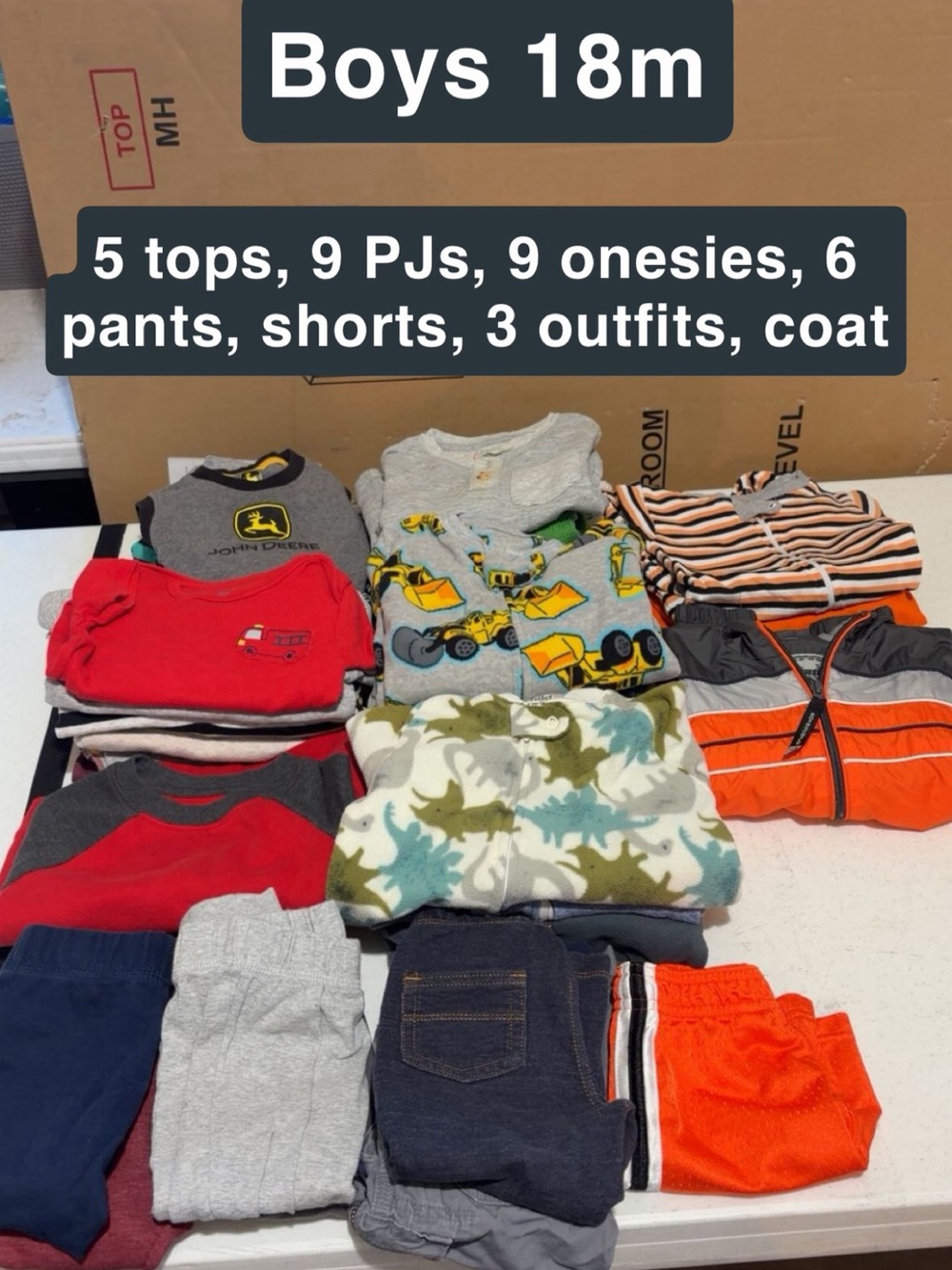 Boys 18M Multi-Piece Clothing Lot - Red, Orange, Gray, Blue, Green